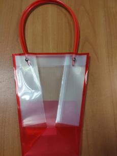 Пакет с пластиковыми ручками(прозрачный) - Красный 20х17х10см.,1шт